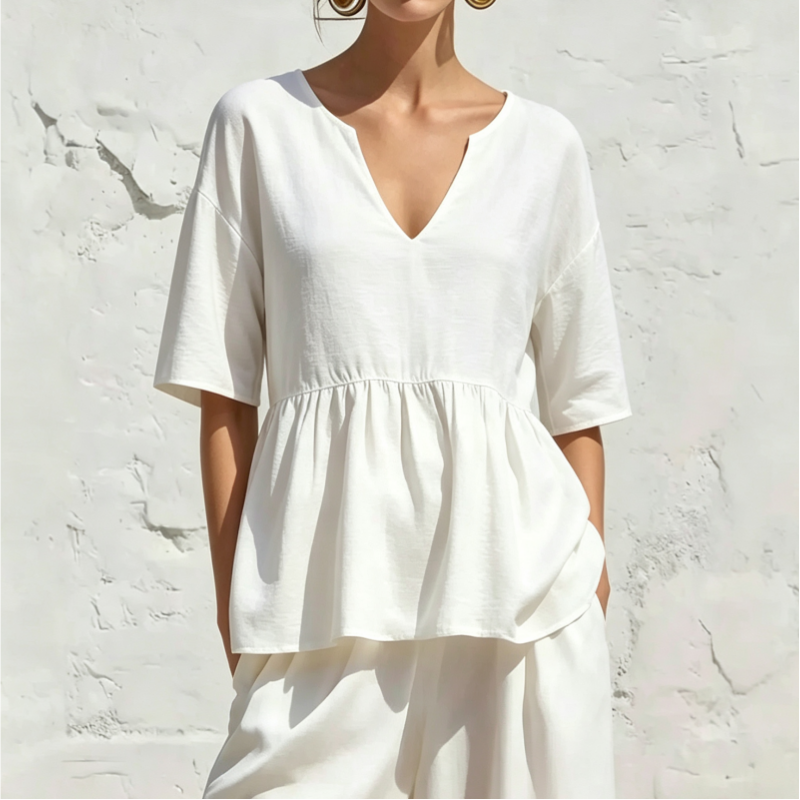 V-Neck Ruffle Sleeve Peplum Blouse
