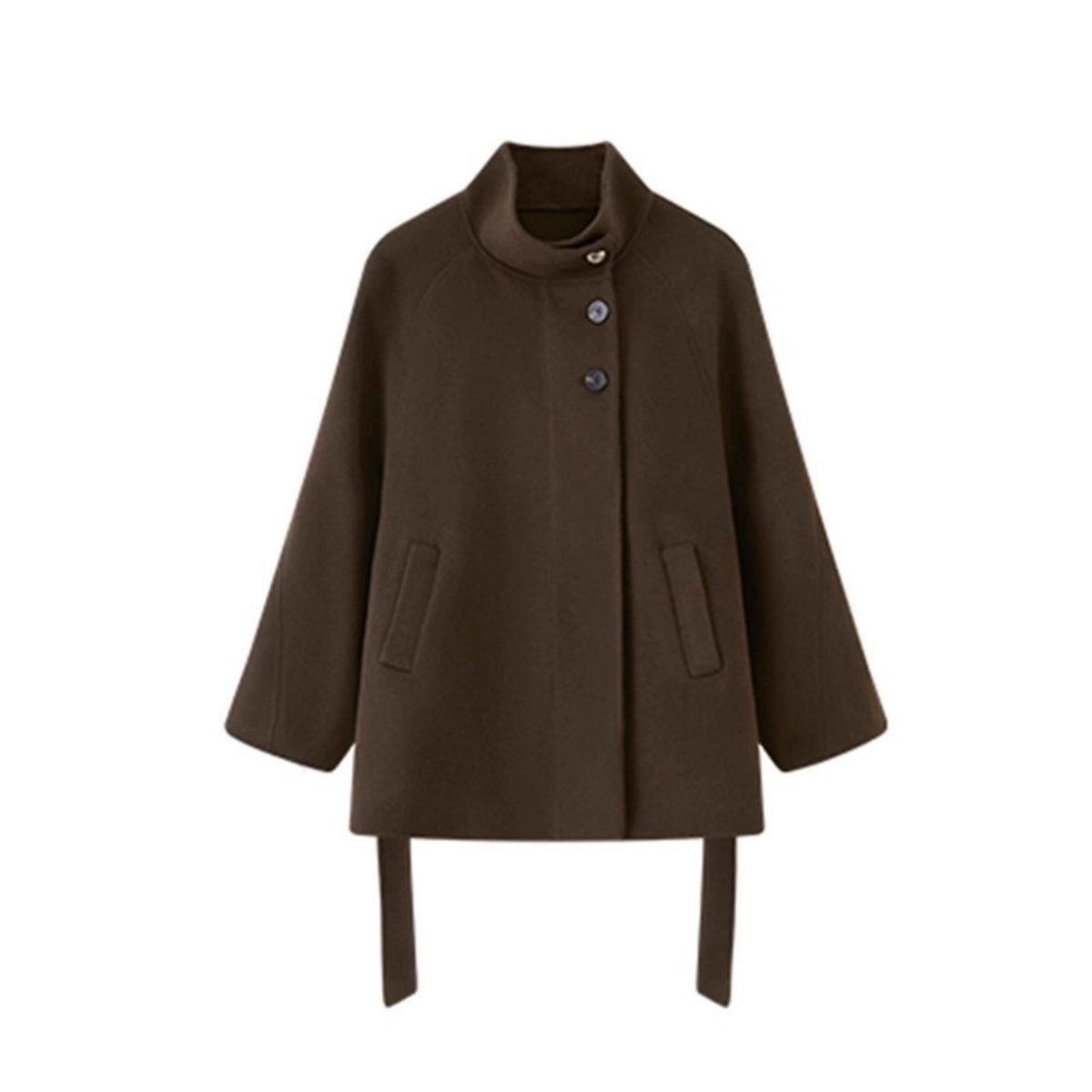 High Collar Belted Double-Breasted Coat