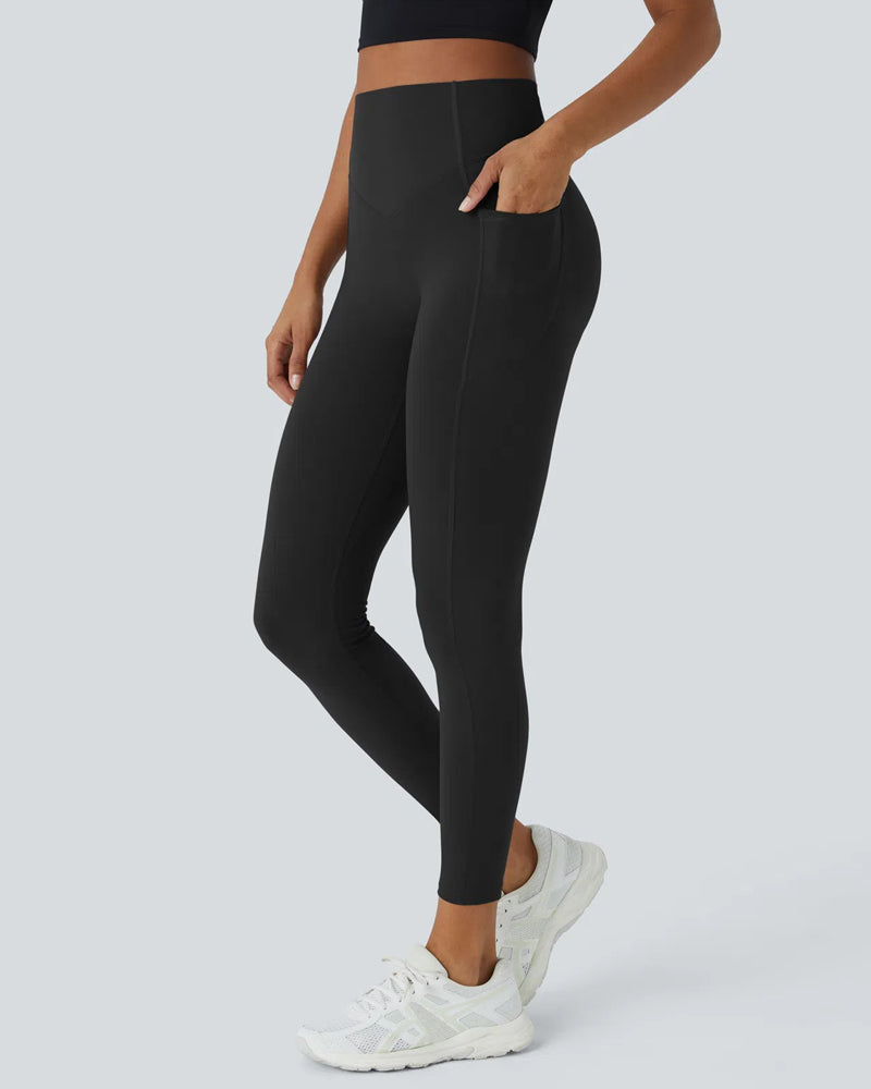 Leopard High Waisted Tummy Control Workout Leggings with Side Pockets