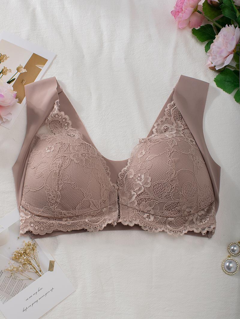 Women’s Contrast Lace Hook & Eye Front PushUp Bra