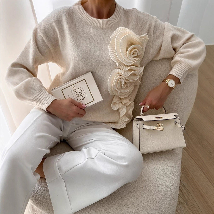 Pattern Round Neck Long Sleeve Sweater