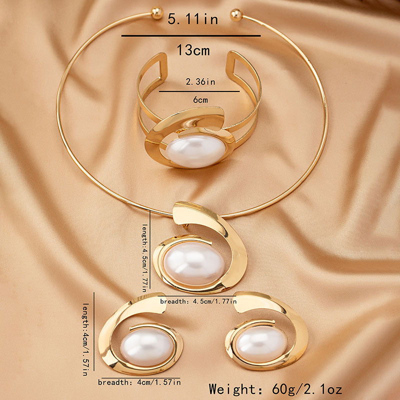 Abstract Curve Statement Jewelry 4-Piece Set | Open Choker Necklace + Adjustable Cuff Bracelet + Matching Drop Earrings