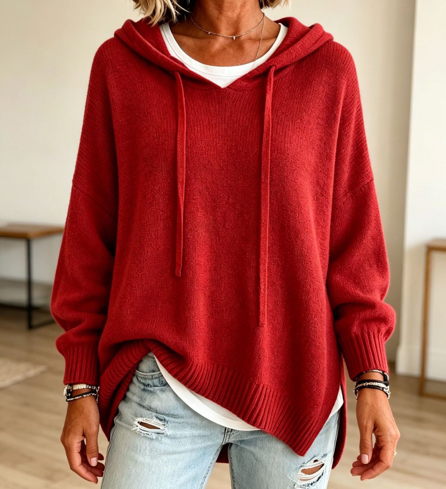 Women's Pullover Sweater Jumper Vacation Daily Stylish Hooded Knitted 3/4 Length Sleeve Long Tops Knit