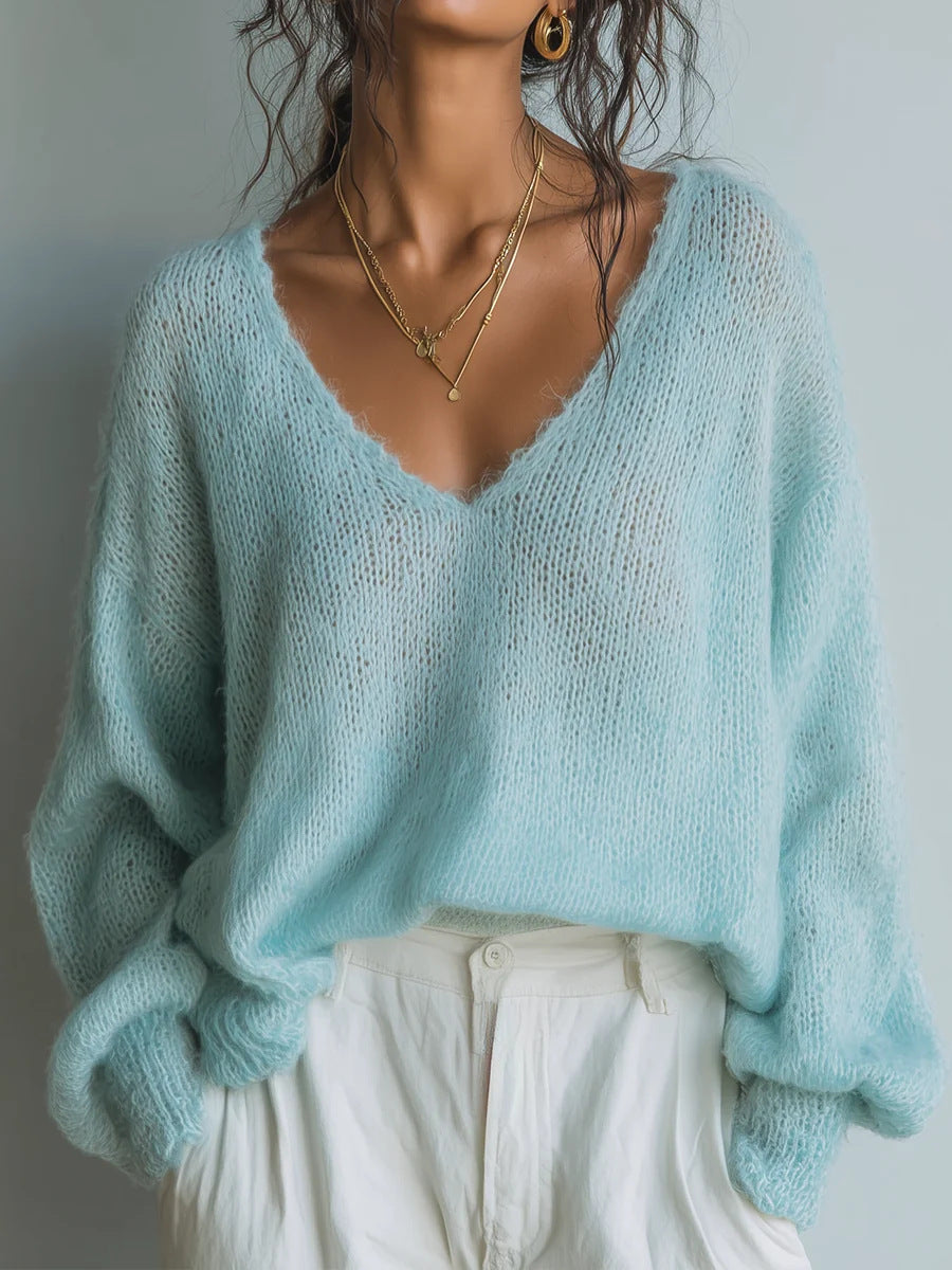Lightweight Knit V-Neck Relaxed Sweater