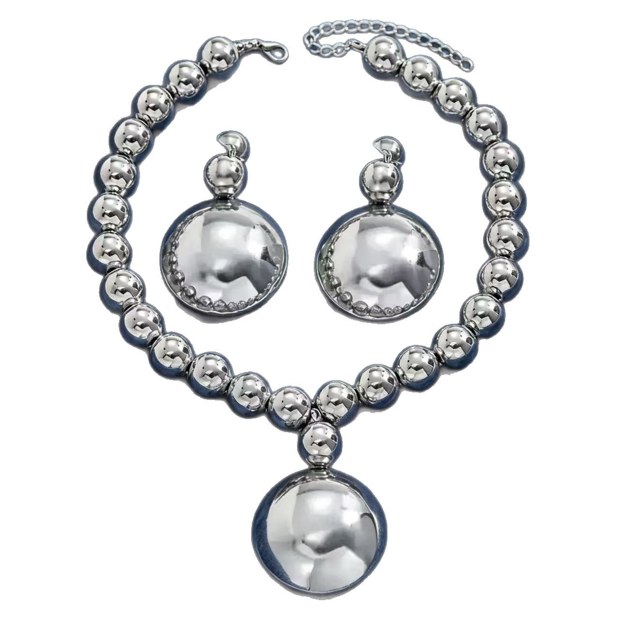 Chunky Round Ball Jewelry 2-Piece Set | Statement Beaded Choker & Triple Ball Drop Earrings
