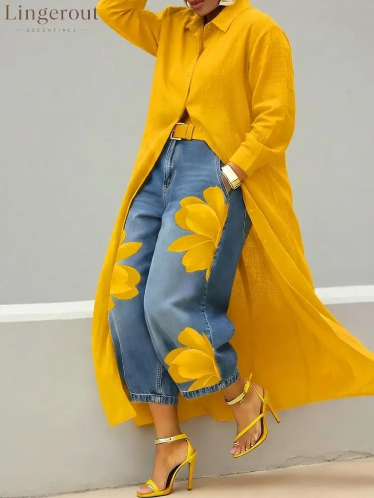 👗Casual Linen And Cotton Shirt Dress - Yellow / S