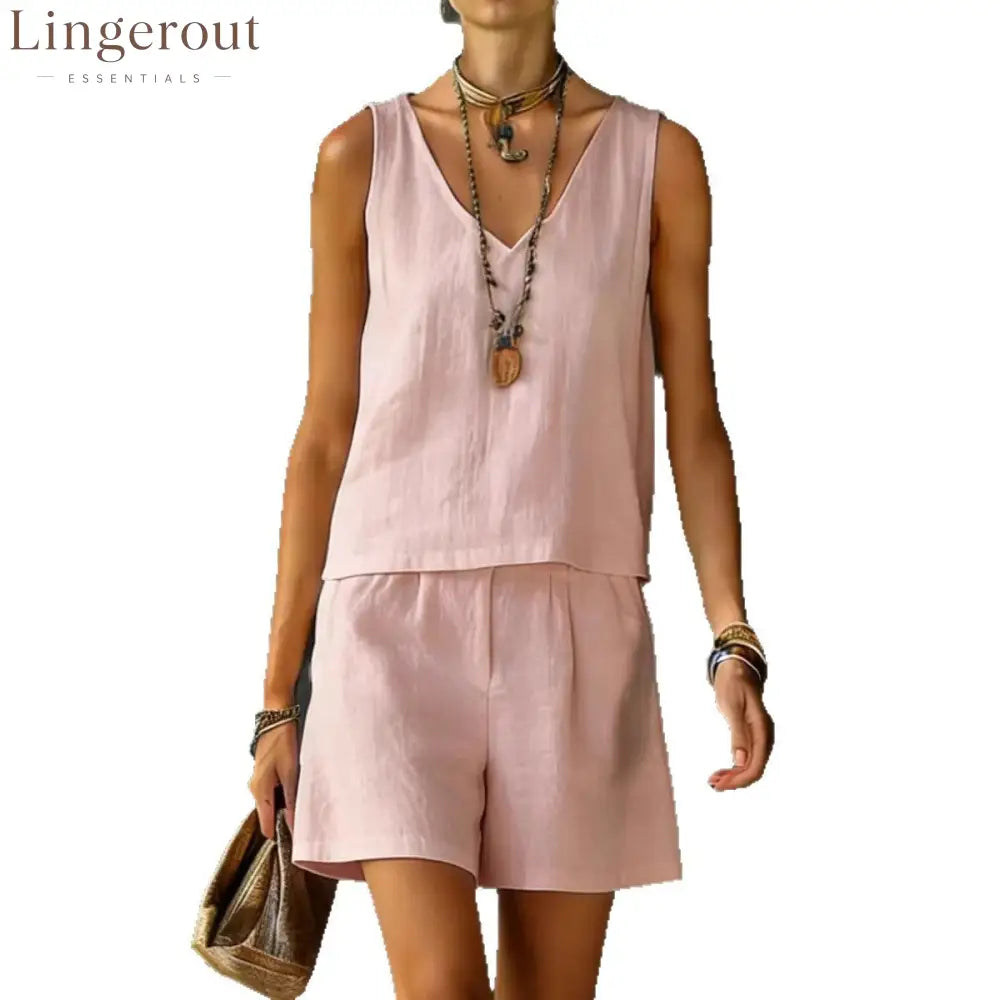 Casual V-Neck Sleeveless Top & Shorts Set