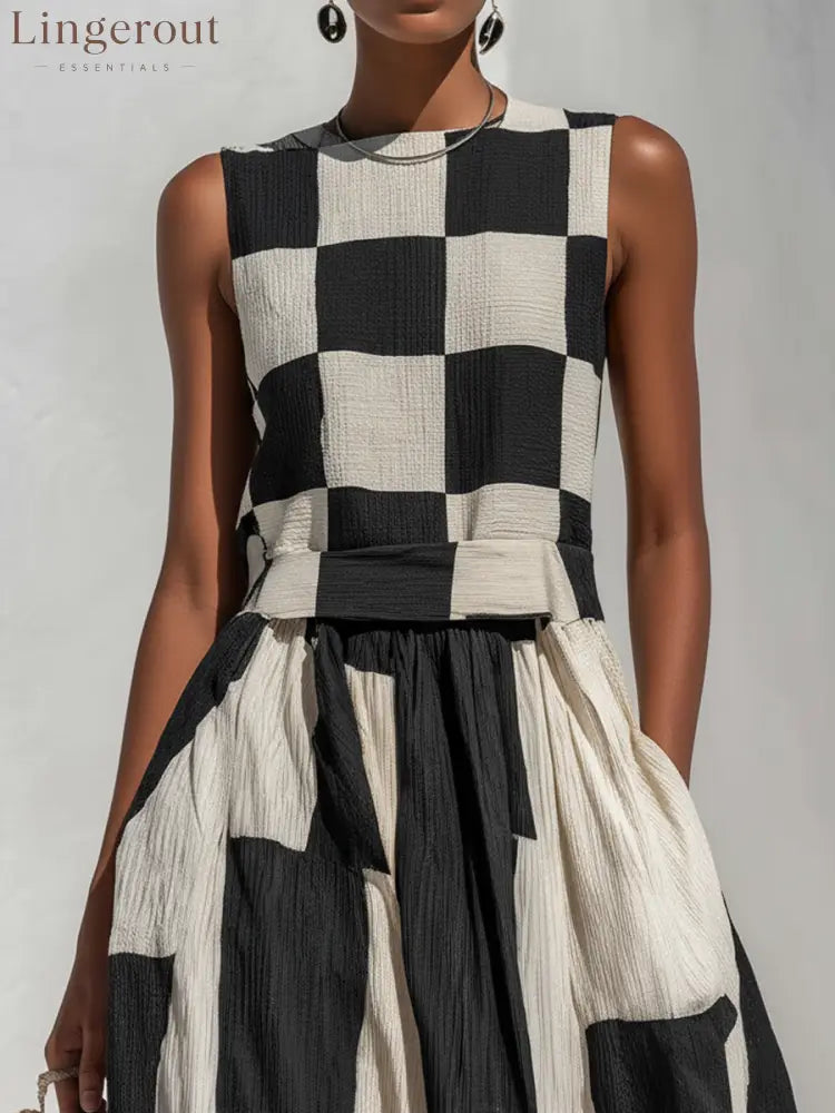 Checkerboard Patchwork Sleeveless Maxi Dress - Maxi Dress