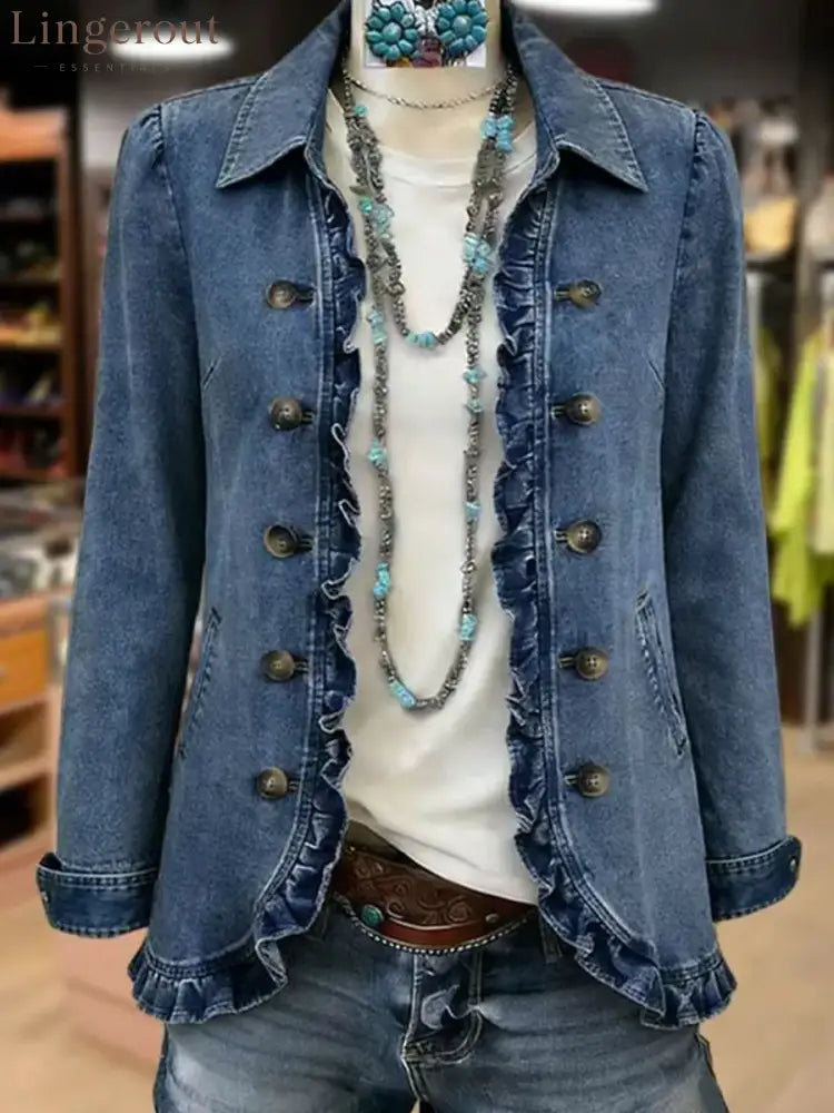 Chic Ruffled Denim Jacket - default
