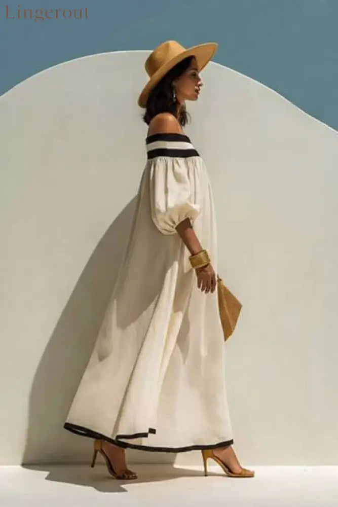 Color Contrast Off-Shoulder Loose-Fitting Dress
