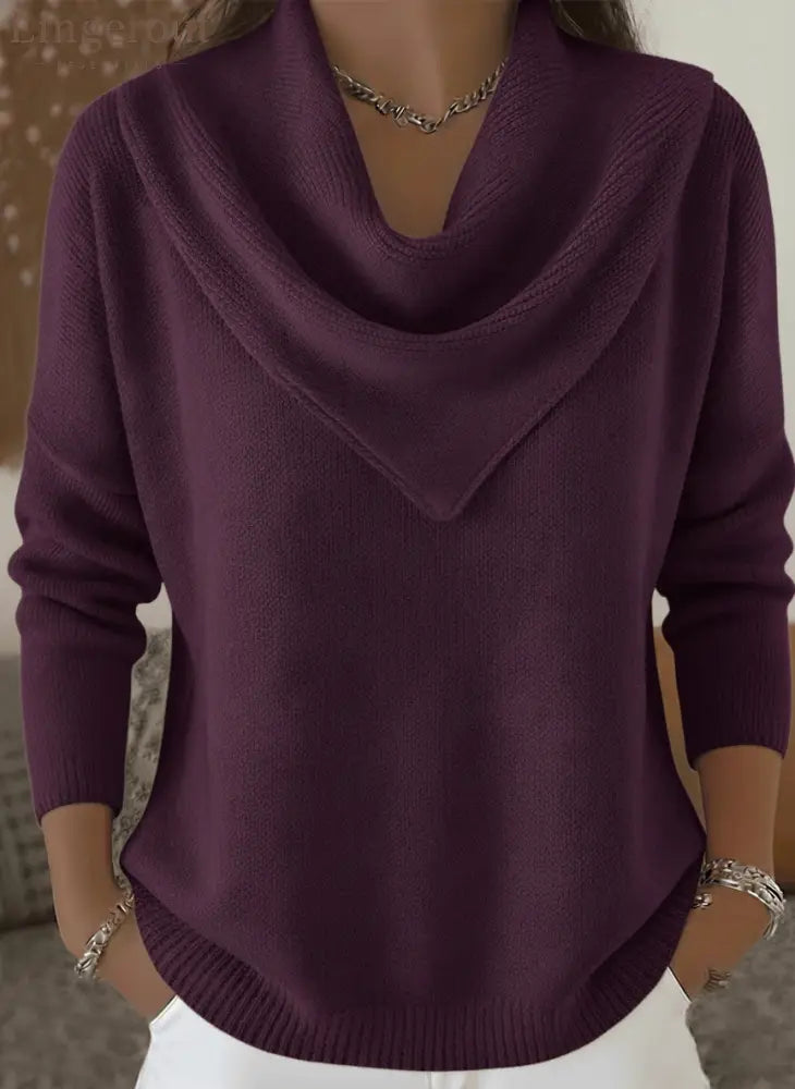 Elegant Retro Soft Triangle Neck Solid Color Sweater Top - Purple / XS(US 2)