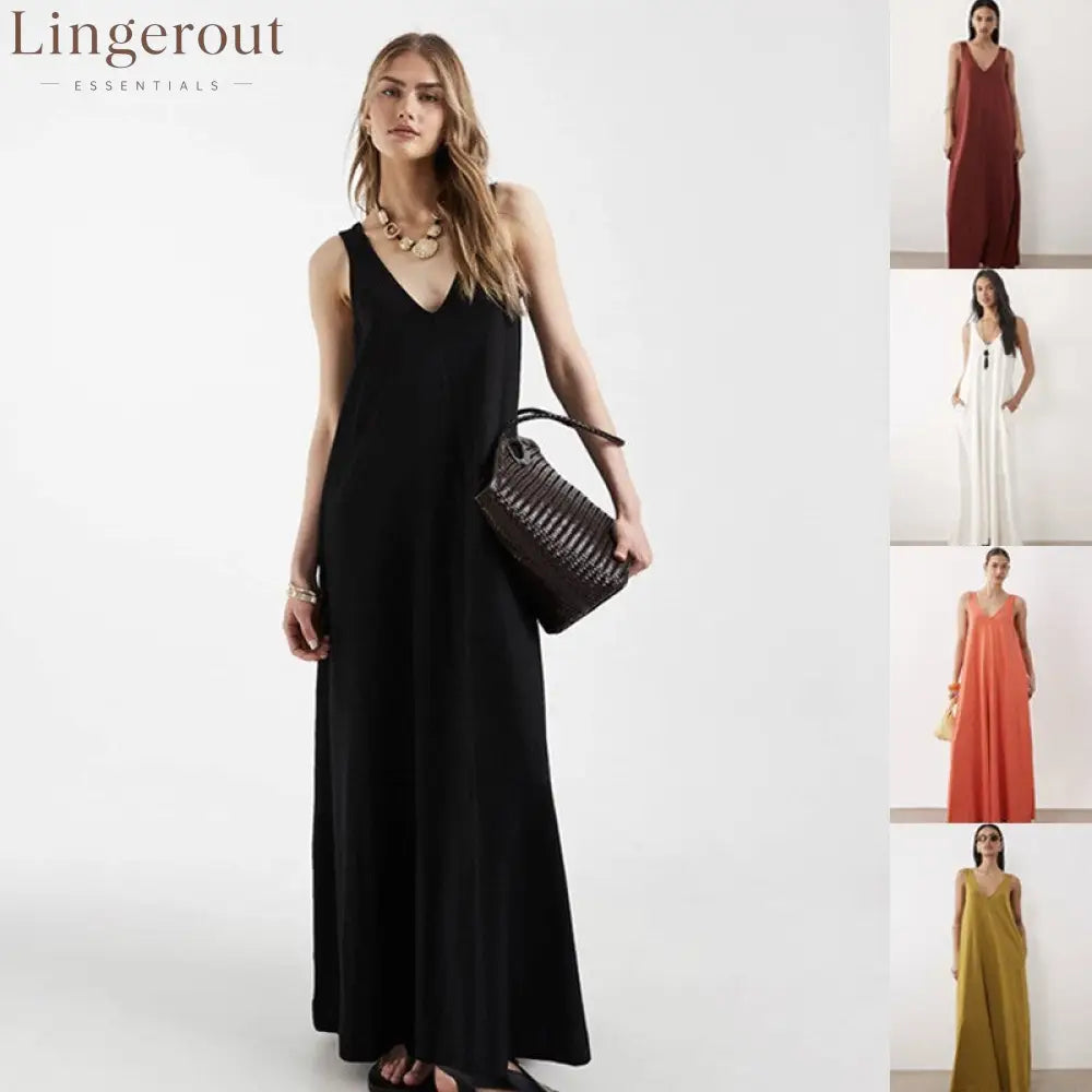 Flowy V-Neck Sleeveless Maxi Dress