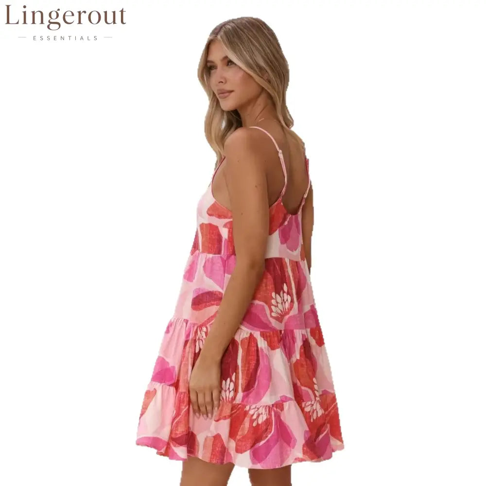 Pink Floral Tiered Mini Dress
