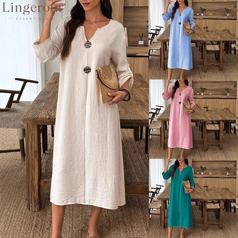Product Details: Casual V-Neck Midi Dress