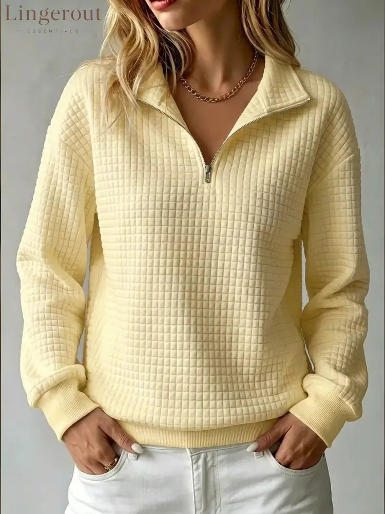 Quilted Half-Zip Pullover - Yellow / XS