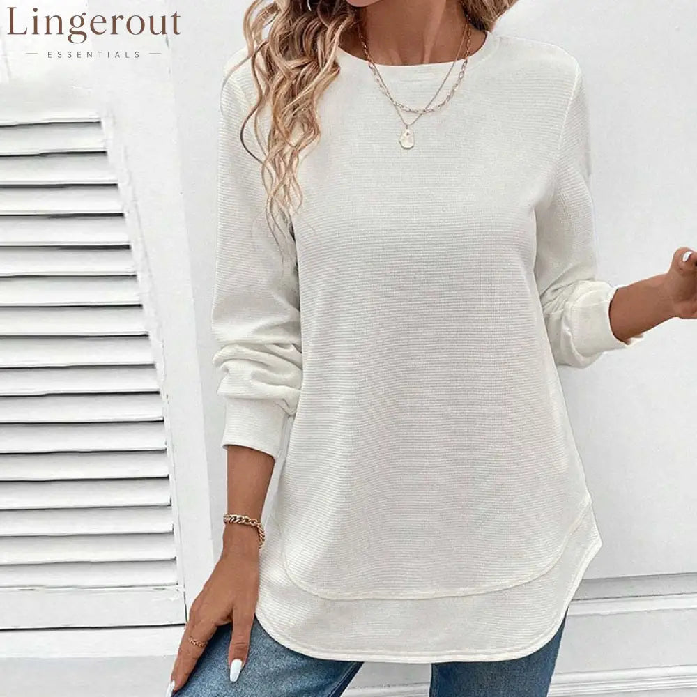 Round Neck Long Sleeve Solid Color Top