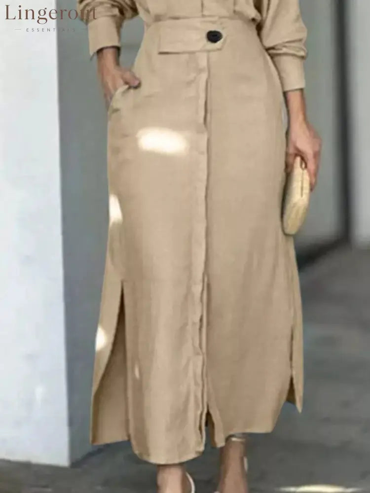 Side Slit Long Sleeve Shirt Dress