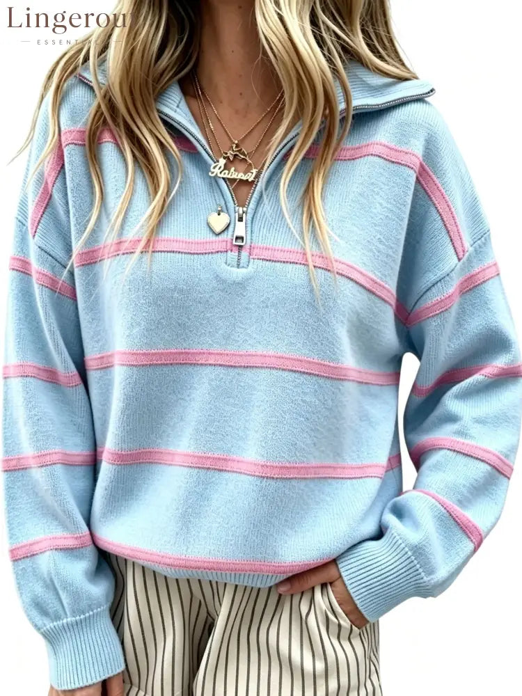 Soft Stripe Half-Zip Sweater