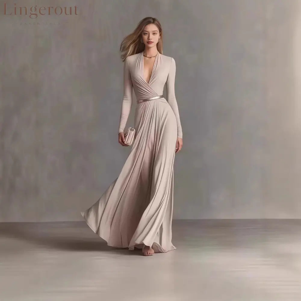 Solid Color Textured Long-Sleeved Elegant Dress For Women With Small Fragrant Waist