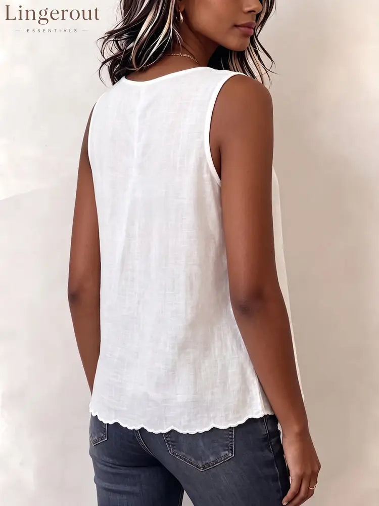 Vintage Floral Embroidered V-neck Cotton-linen Vest