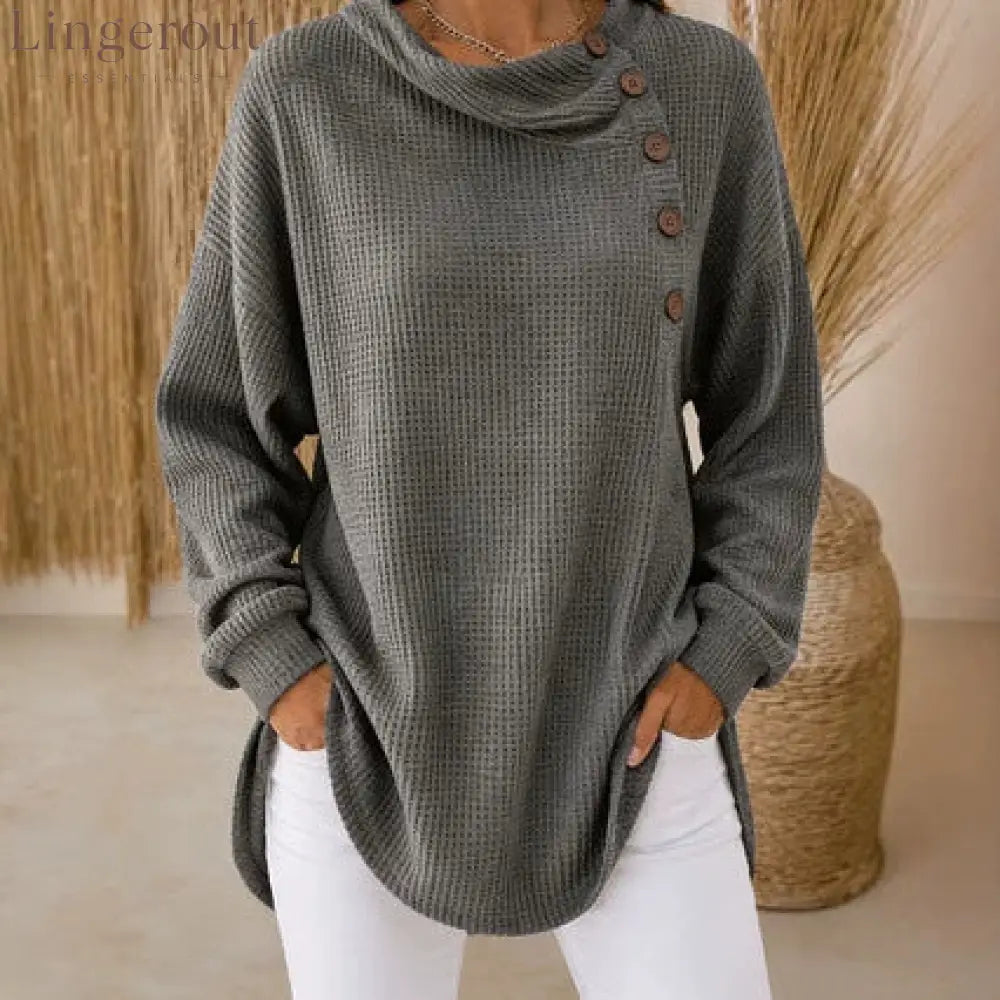 Waffle Knit Cowl Neck Top – Soft Textured Long Sleeve Tunic