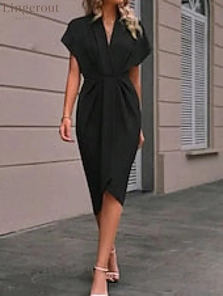 Women’s Casual Dress Midi Dress Ruched Date Vacation Streetwear Basic V Neck Short Sleeve Black Pink Dark Green Color