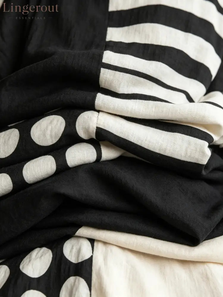 Women’s Casual Retro Cotton-Linen Spliced, Round Neck Short Sleeve Loose Fit Maxi Length Dress - Dress