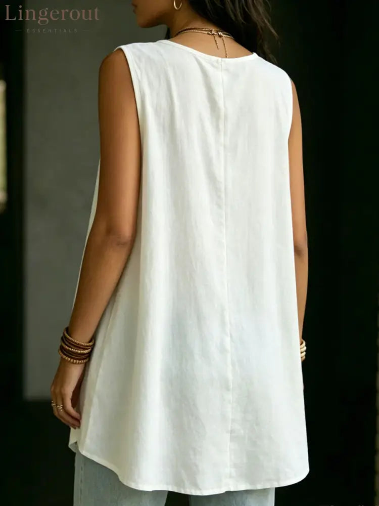 Women’s Casual Solid Color Loose Fit V-neck Sleeveless Vest Top