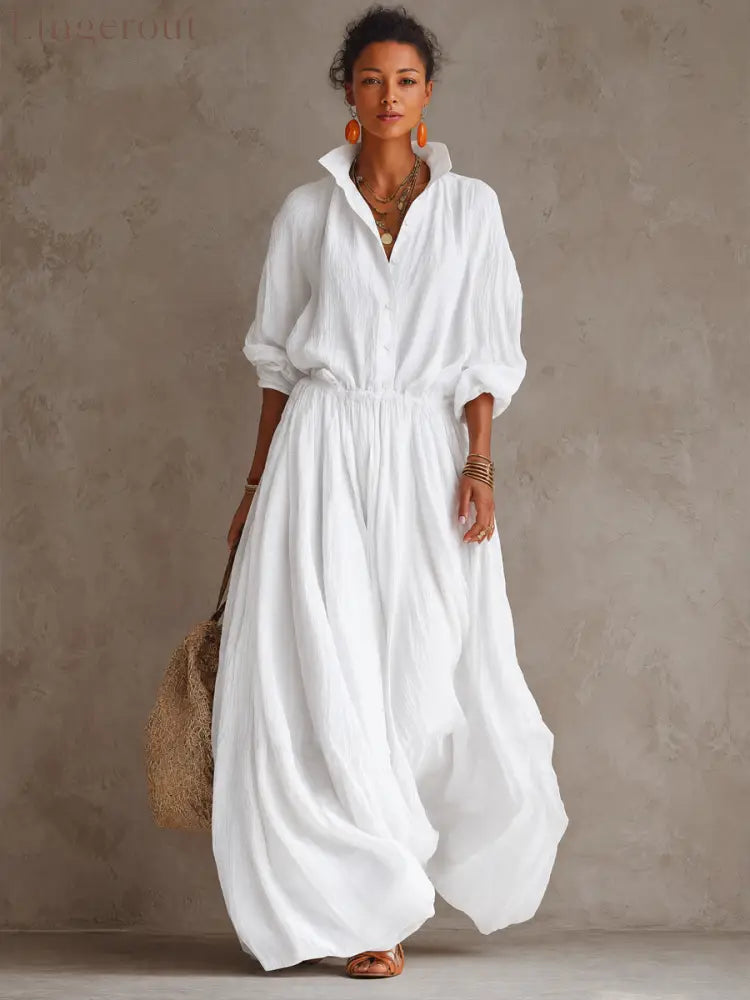 Women's Classic Textured Solid-Color Long-Sleeve Maxi Dress ZMZ1648G3SWL
