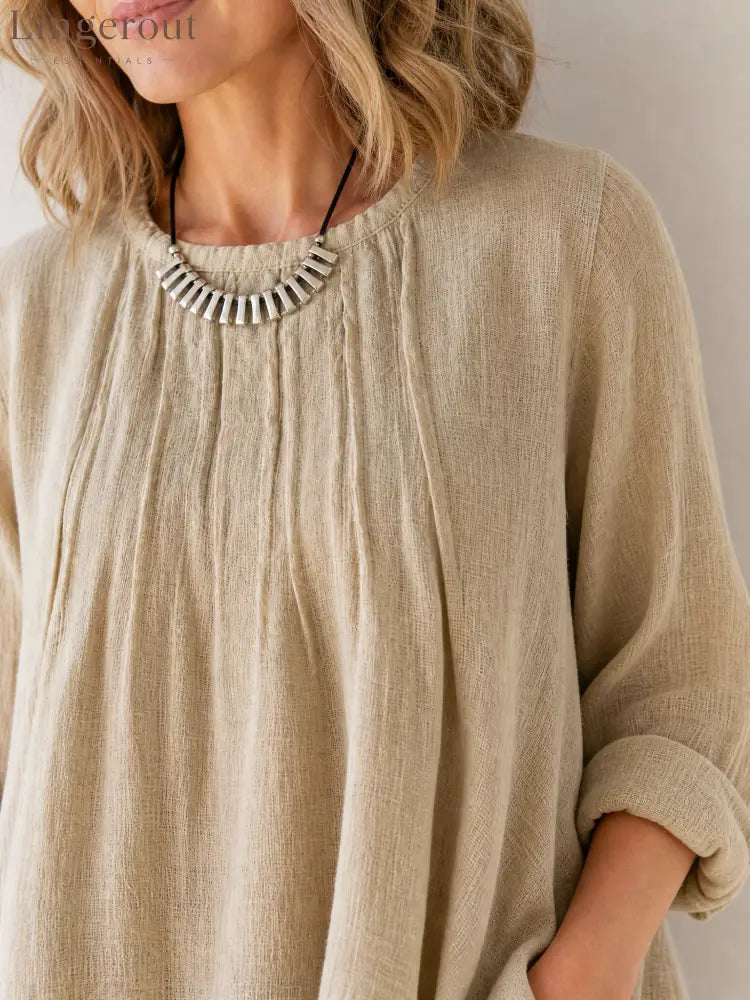 Women’s Classic Vintage-Style Loose-Fit Long-Sleeve Linen T-Shirt (Long Length) - Shirts & Tops
