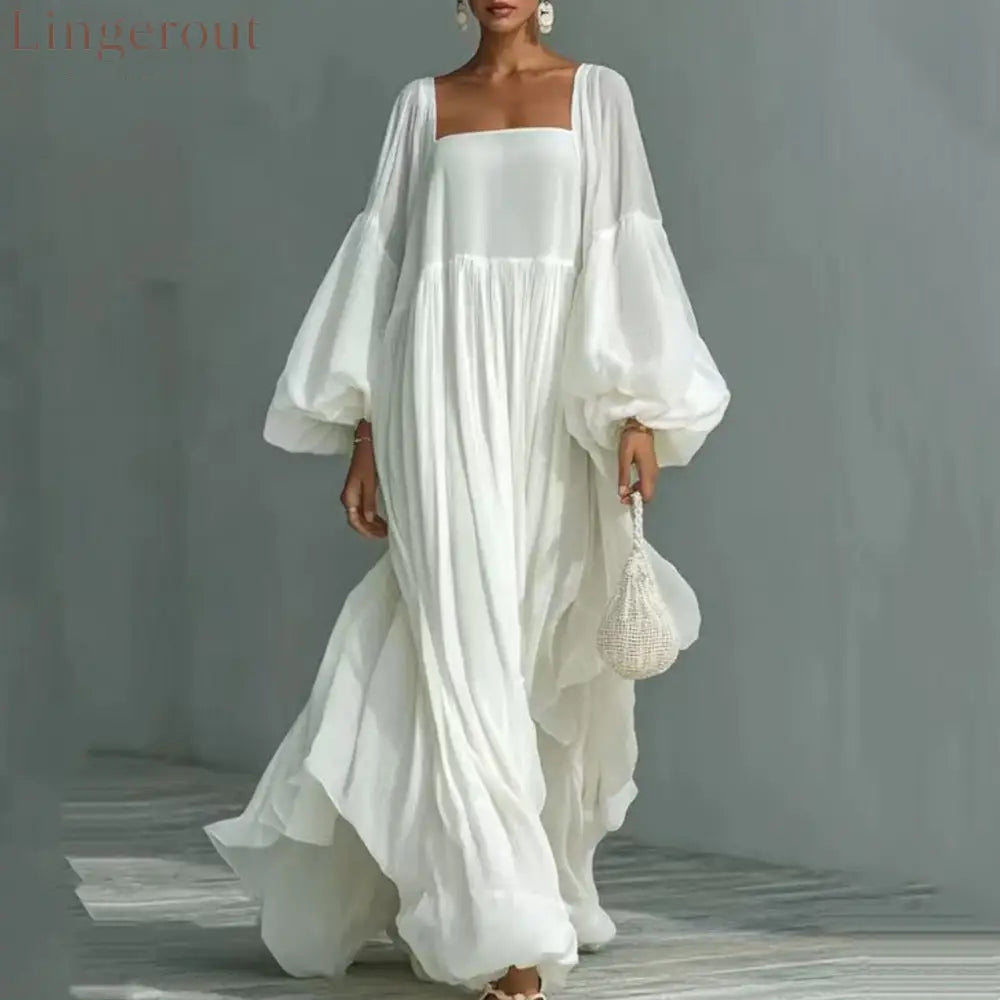 Womens Long-Sleeve White Holiday Dress