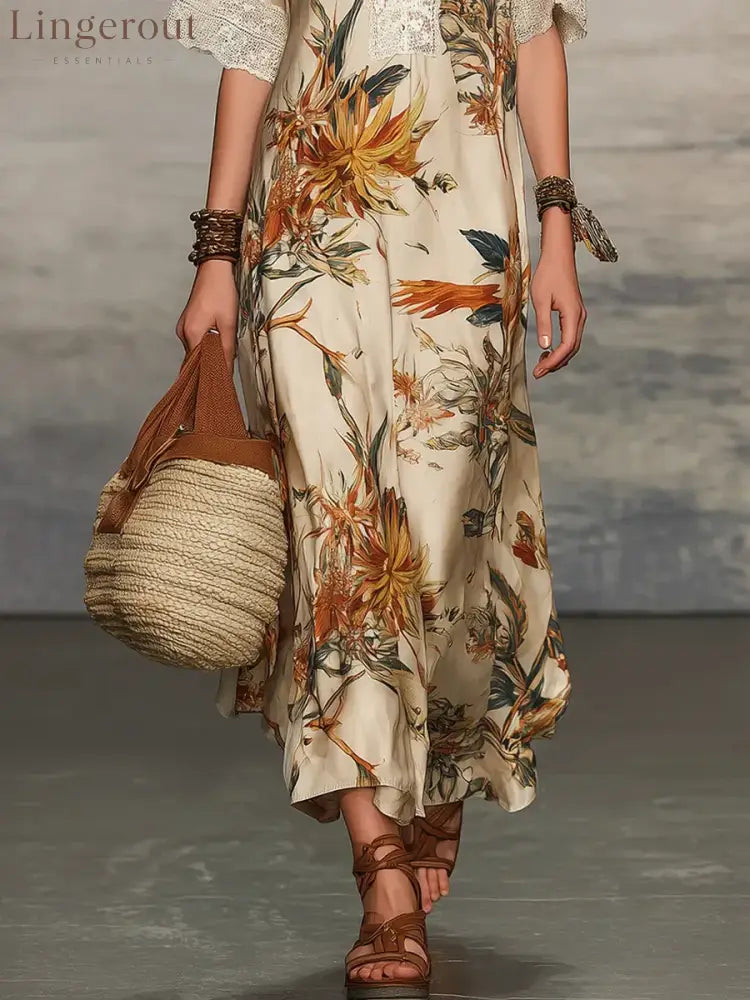 Women’s Retro Floral Art Casual Stylish Short Sleeve Dress