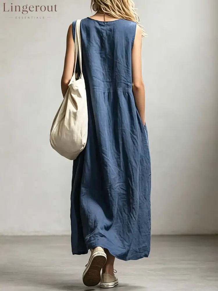 Women’s Sleeveless Round Neck Wide-leg Jumpsuit
