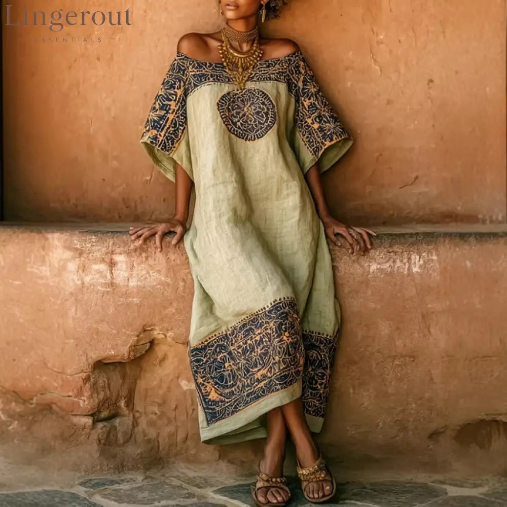 Women’S Vacation Bohemian Printed Loose Dress - Green / S
