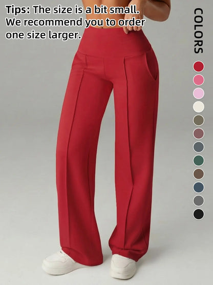 Women's Plain Loose Straight Leg Pants, Wide Leg High Waist Sporty Casual Sweatpants with Pockets
