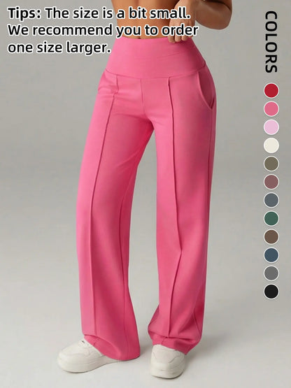 Women's Plain Loose Straight Leg Pants, Wide Leg High Waist Sporty Casual Sweatpants with Pockets