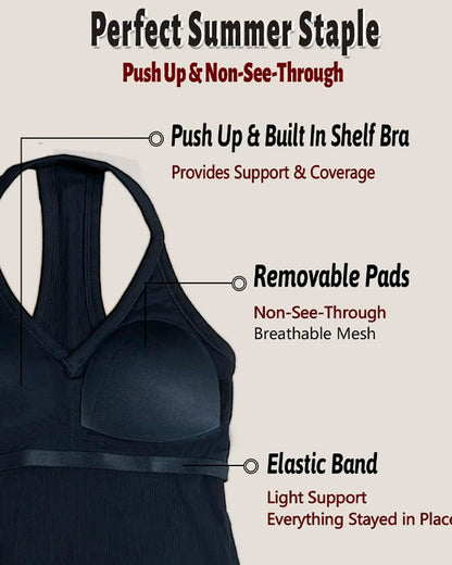 Built-in Bra V-Neck Ribbed Spaghetti Strap Cami Top