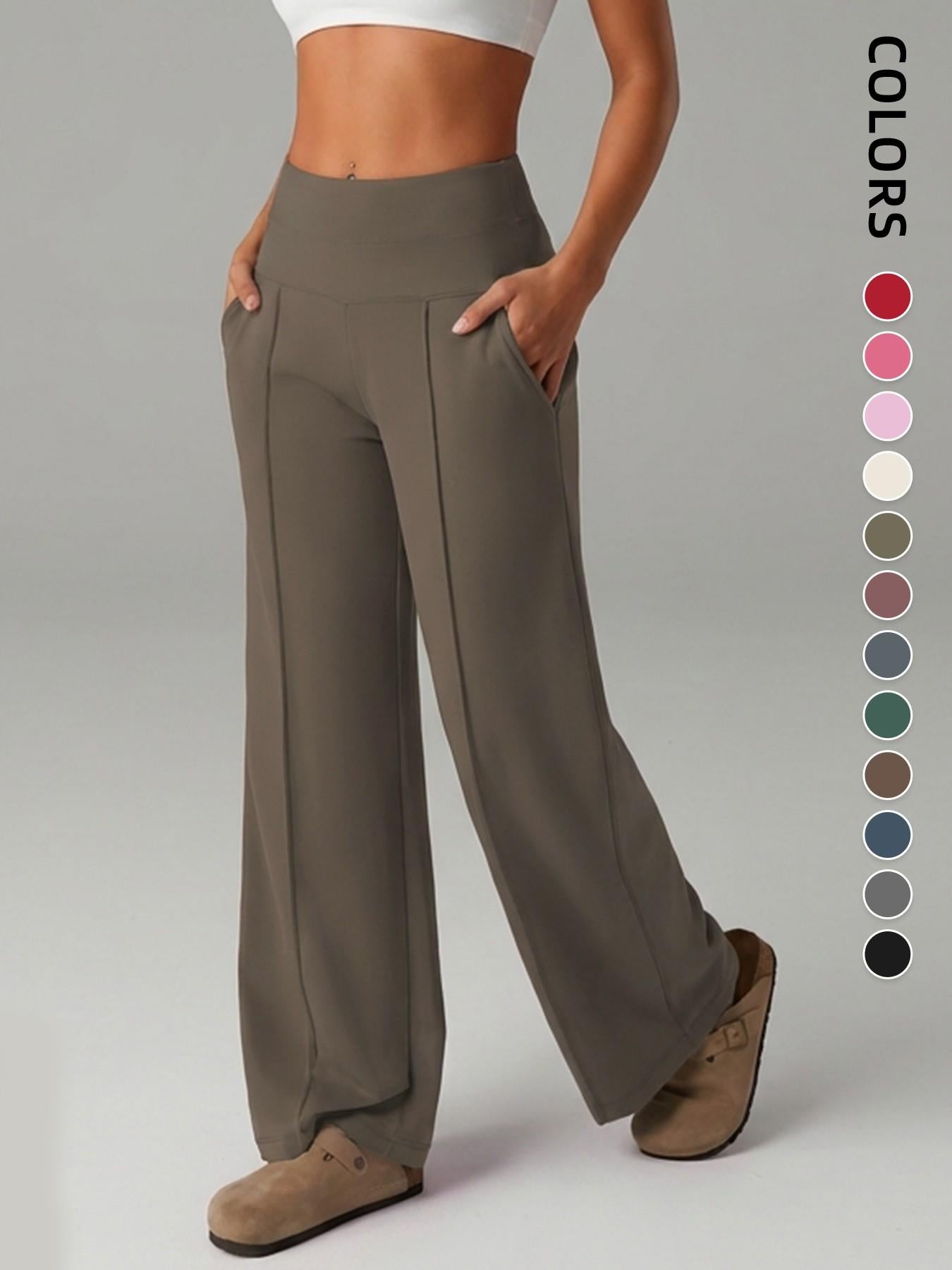 Women's Plain Loose Straight Leg Pants, Wide Leg High Waist Sporty Casual Sweatpants with Pockets