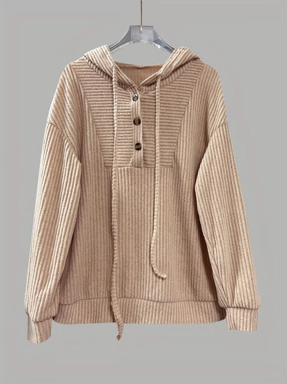 Button-Front Drawstring Hoodie