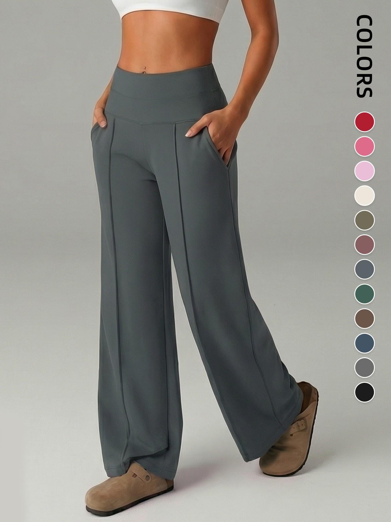 Women's Plain Loose Straight Leg Pants, Wide Leg High Waist Sporty Casual Sweatpants with Pockets