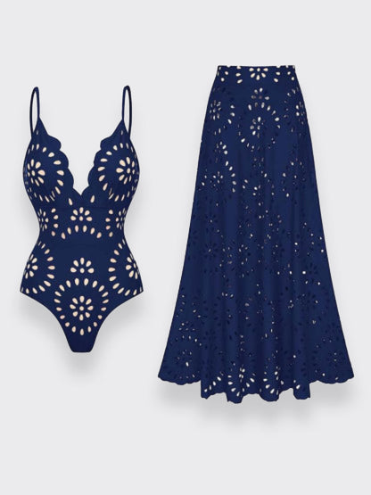 Hugmecurve® Flower Hollow One Piece Swimsuit and Skirt