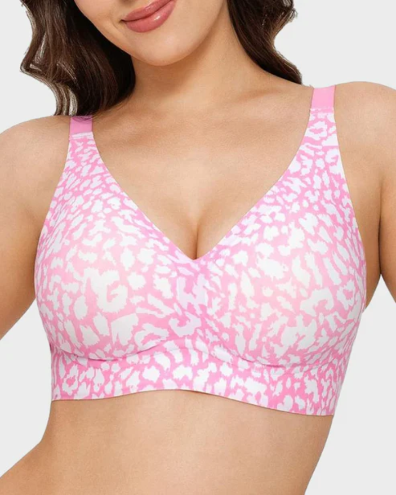 Hugmecurve Wireless Leopard V-Neck Contour Bra