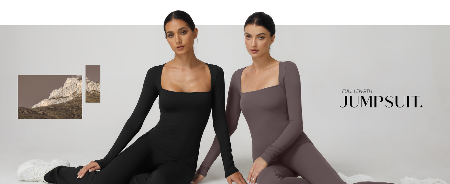 Hugmecurve Jumpsuits for Women Square Neck Wide Leg Full Length Romper Playsuit