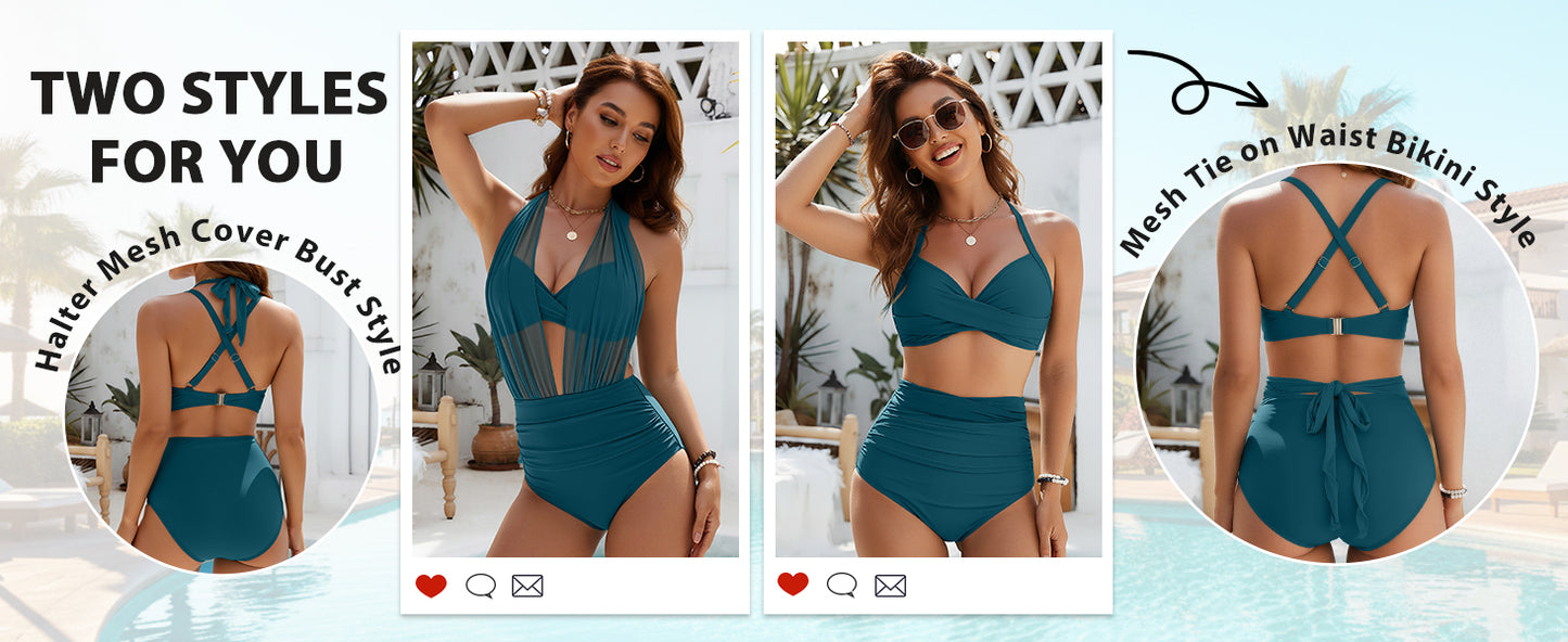 Jelly High Waisted Bikini Sets for Women Tummy Control Swimsuits 2 Piece