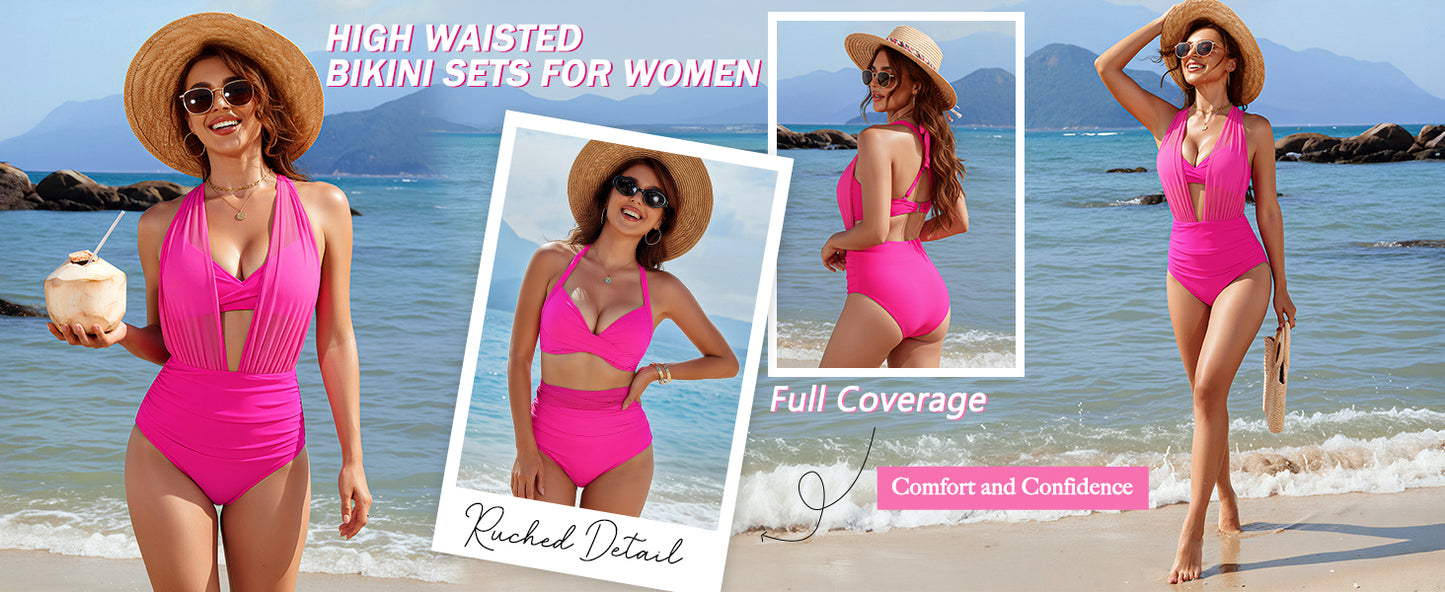 Jelly High Waisted Bikini Sets for Women Tummy Control Swimsuits 2 Piece