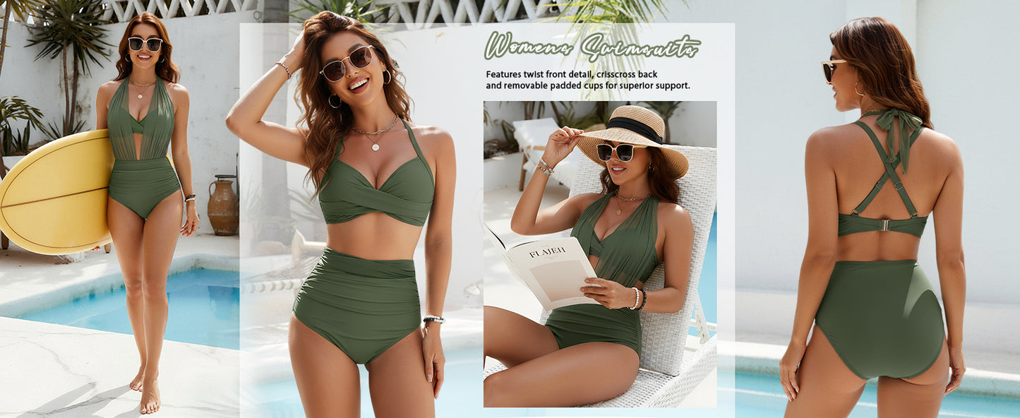 Jelly High Waisted Bikini Sets for Women Tummy Control Swimsuits 2 Piece
