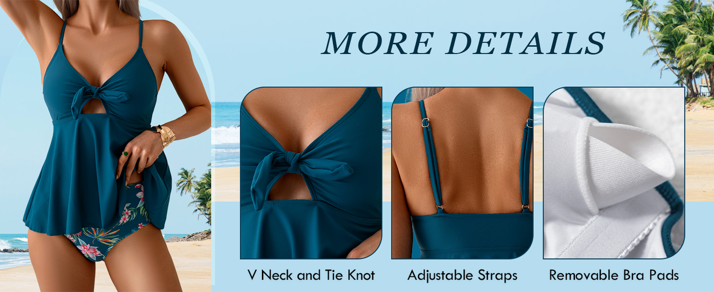 Hugmecurve Tummy Control Cutout Bathing Suit  Two Piece Tankini Swimsuits