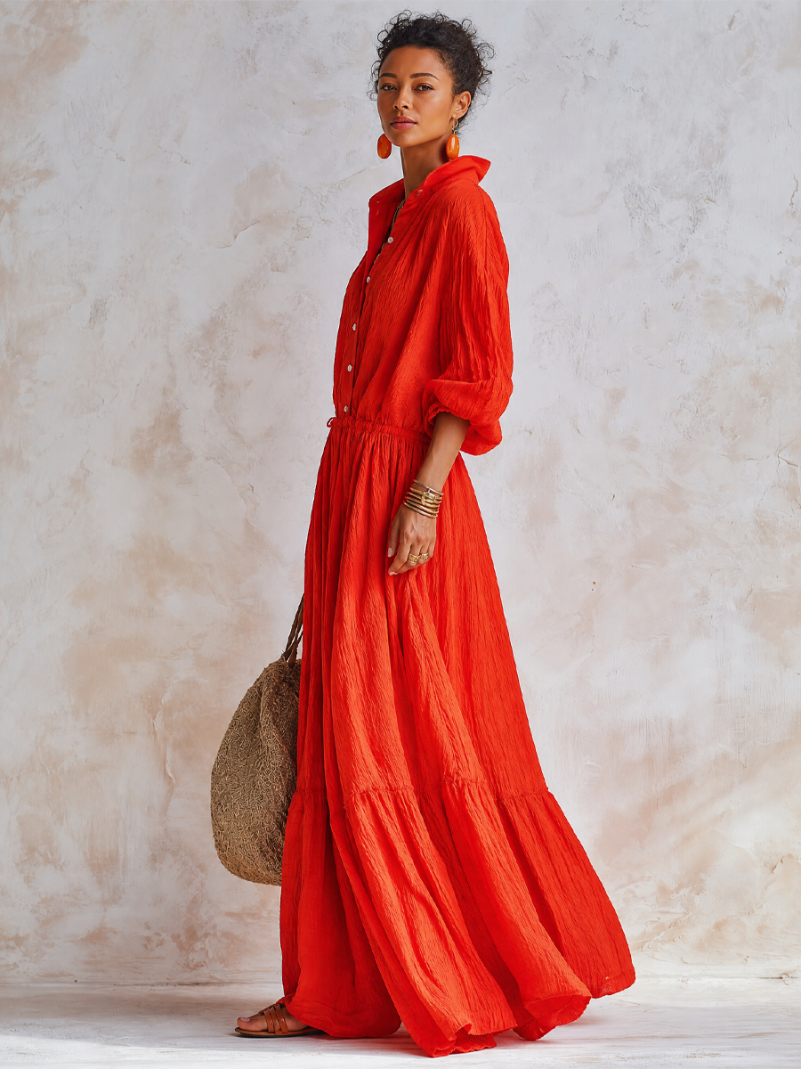 Women's Classic Textured Solid-Color Long-Sleeve Maxi Dress ZMZ1648G3SWL