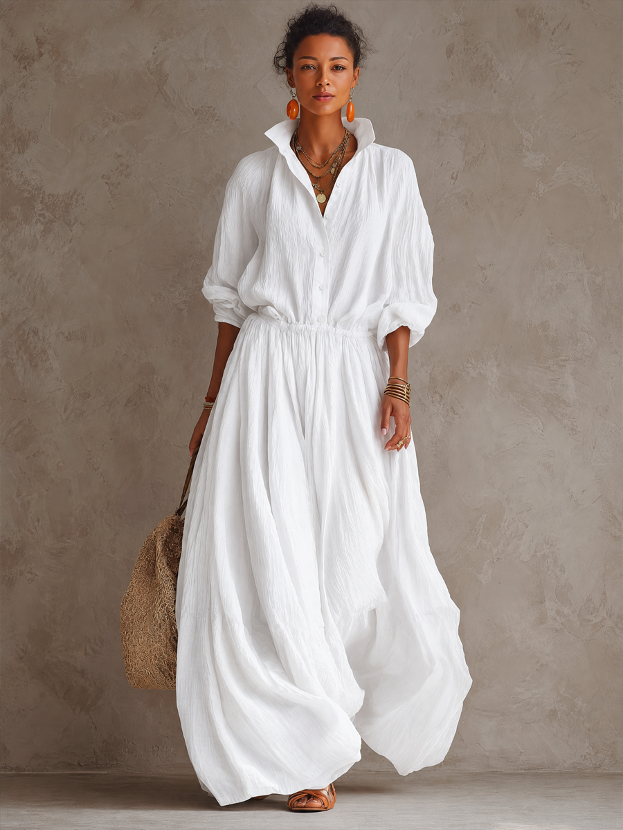 Women's Classic Textured Solid-Color Long-Sleeve Maxi Dress ZMZ1648G3SWL