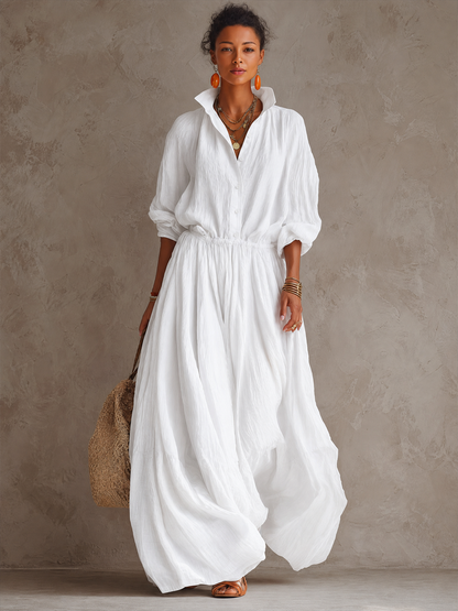 Women's Classic Textured Solid-Color Long-Sleeve Maxi Dress ZMZ1648G3SWL